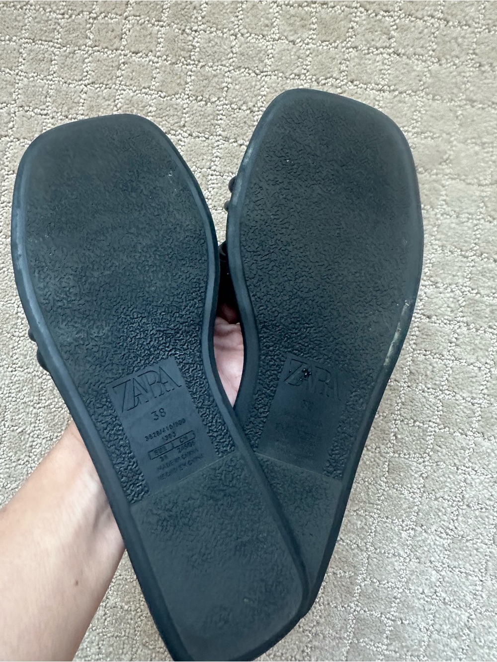 Zara Black Slide Sandals with Gold Ring Detail 7.5 - Picture 2 of 3